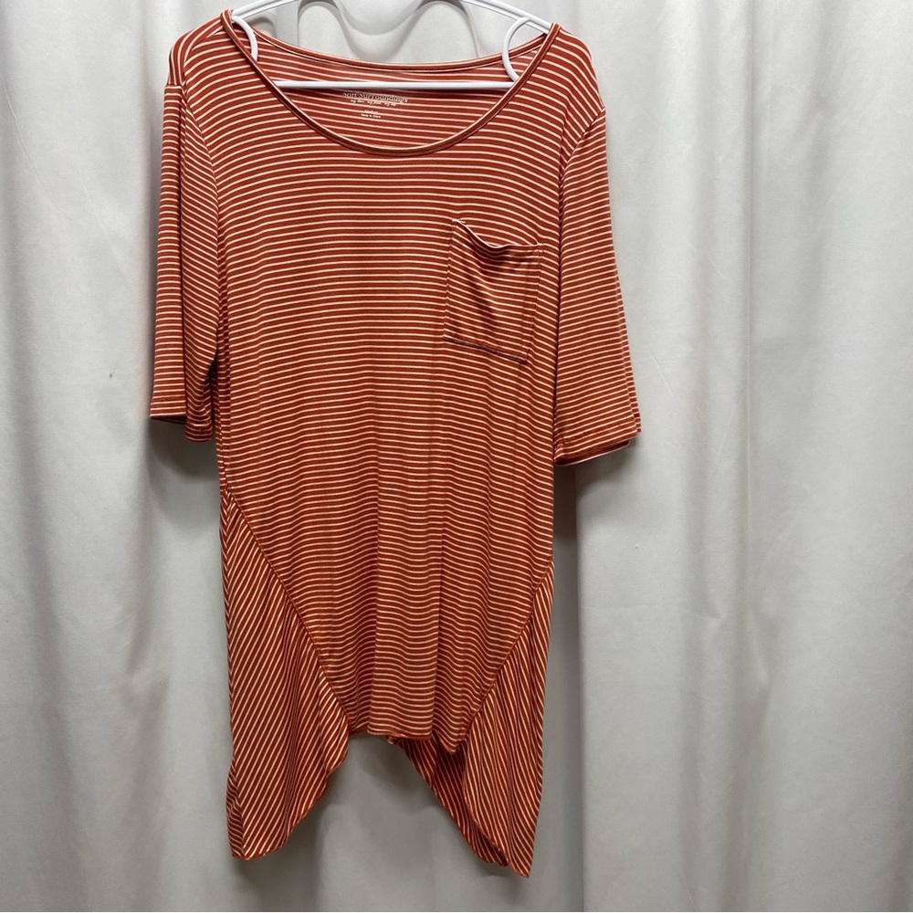 Soft Surroundings women's size medium striped tunic top shirt shark bite hem
